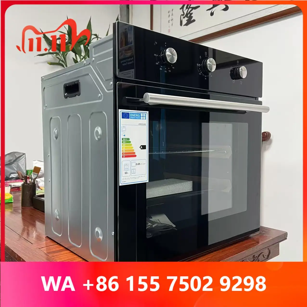 Built in Oen 4 Functions Black Glass 63L 60CM 50hz Energy Efficient 2 Output UK Standard 50/60hz