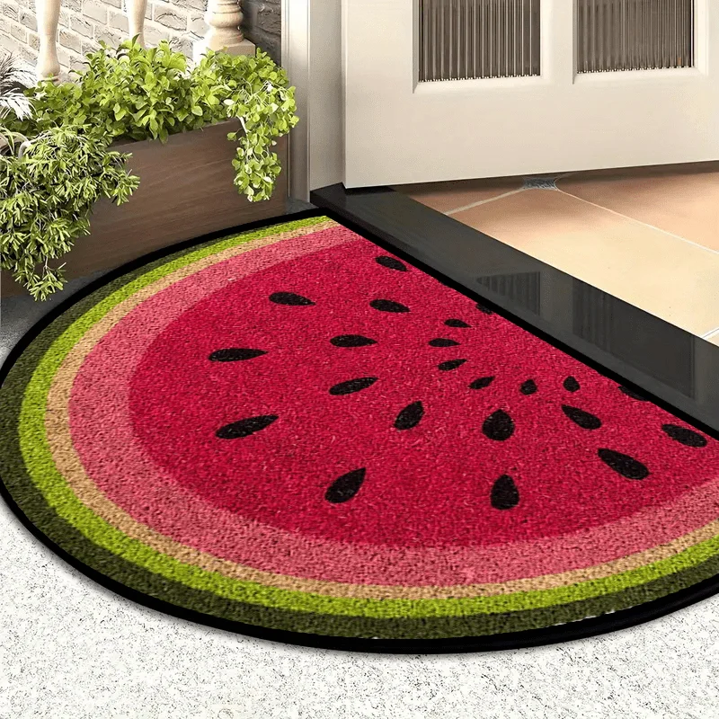 VIKAMA Creative Watermelon Half-Circle Doormat Indoor & Outdoor Non-Slip Entrance Welcome Mat Bathroom & Kitchen Rug Home Decor