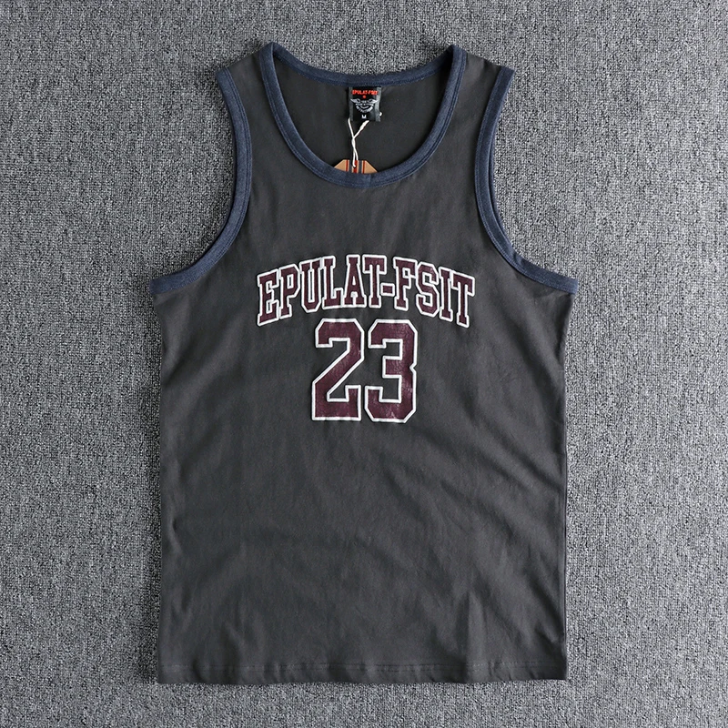 Summer New American Retro Sleeveless O-neck Letter Printed T-shirt Men\'s Fashion 100% Cotton Washed Old Casual Sports Vest Tops