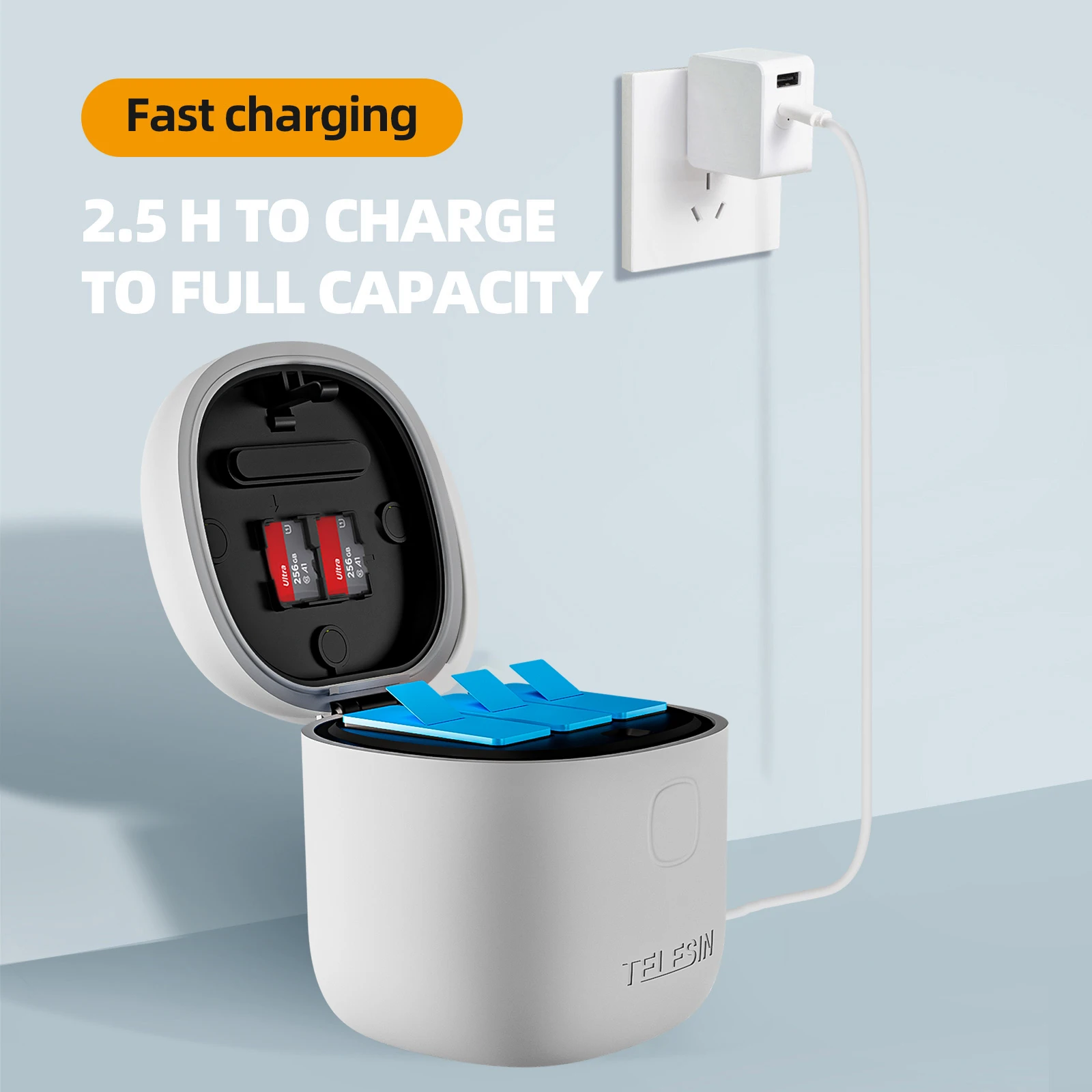 กล่องชาร์จแบตเตอรี่อเนกประสงค์3ทางพร้อมแบตเตอรี่สำหรับอุปกรณ์เสริมกล้องถ่ายรูปแอคชั่น GoPro HERO 12 11 10 9