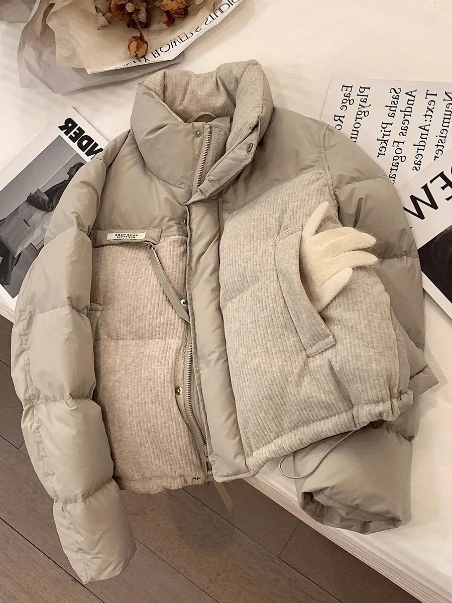 

Корейская свободная вельветовая куртка-бомбер для женщин, осенне-зимняя теплая верхняя одежда с воротником-стойкой и застежкой-молнией из хлопка