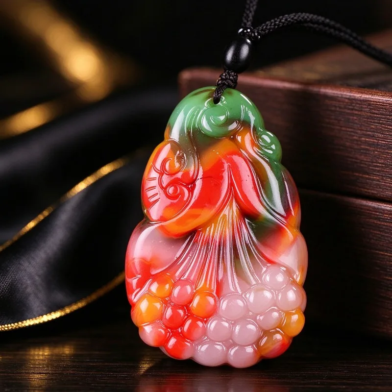 Colorful Jade Magnolia Pendant Colorful Jade Flower Blooming Rich Pendant Jade Pendant Men's and Women's Models