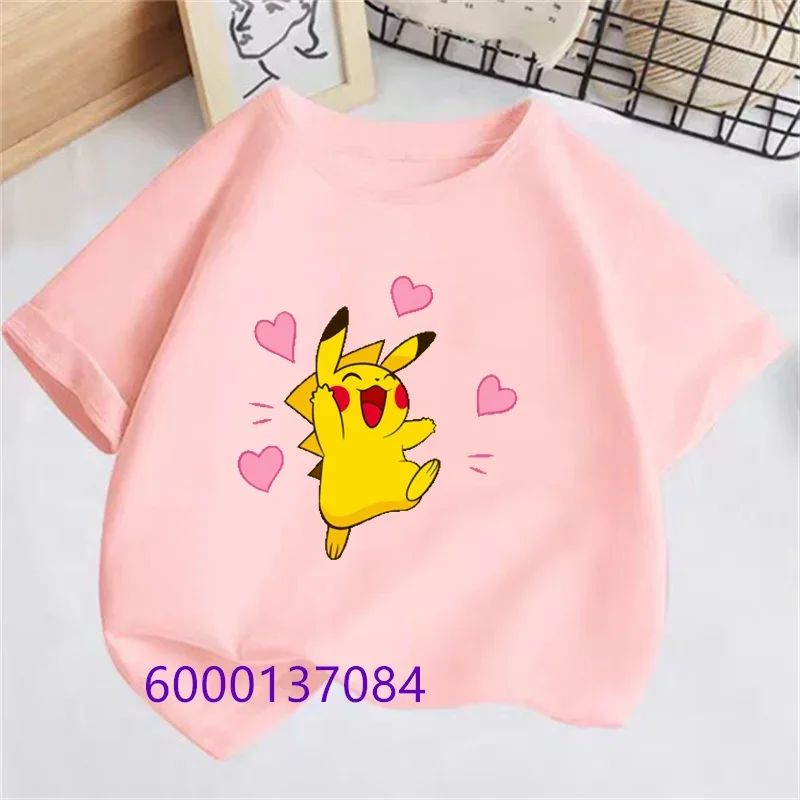 Kawaii Pokemon Clothing Pikachu Printed T-shirt+Shorts for Boys and Girl Creative Cartoon Comfortable Baby Crewneck Top T-shirt