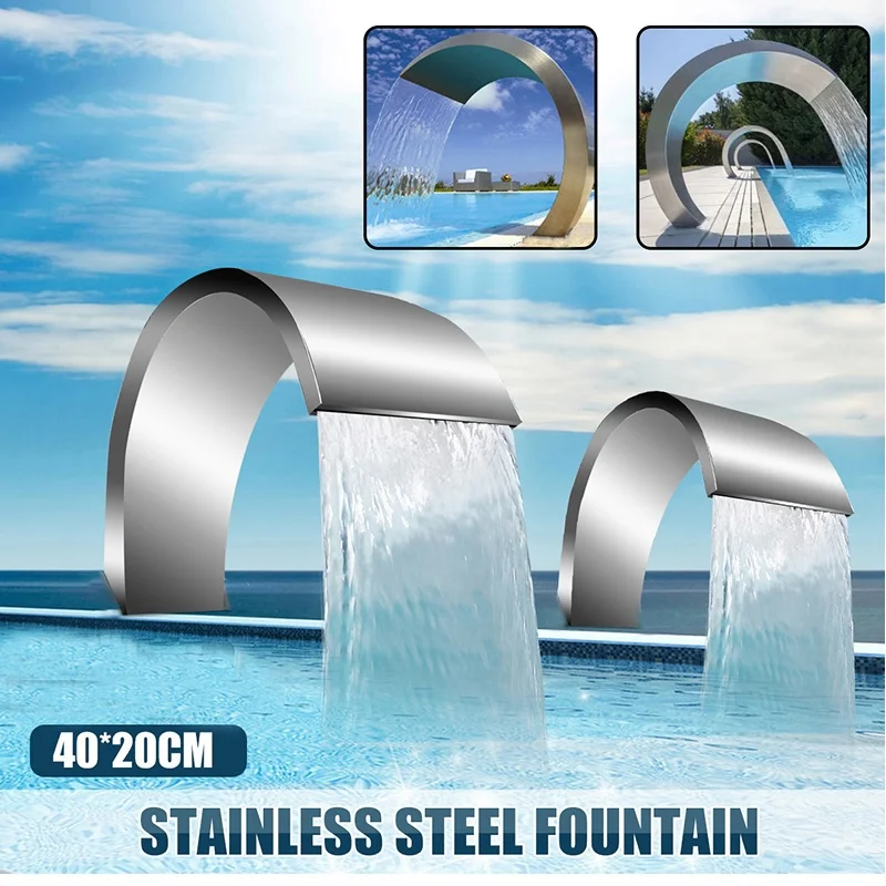 40x20cm Stainless Steel Pool Water Fountain Pond Garden Swimming Pool Waterfall Feature Decorative Hardware Faucet