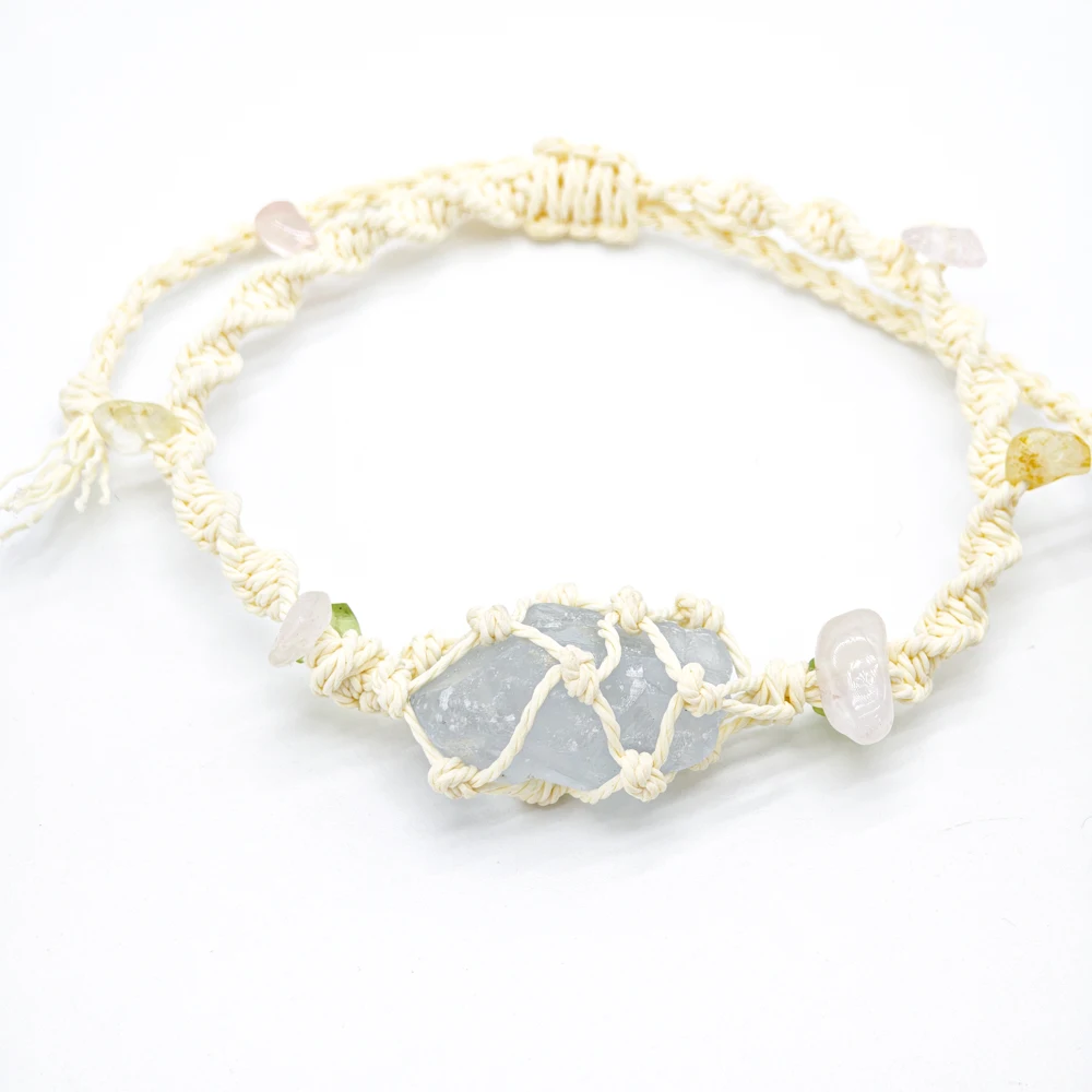 10 Stück verstellbares geflochtenes Kordelnetz, 1 roher Rohstein, Perlenhalter, Seil, Armband, natürlicher Quarzkristall, Heilung, Taschentasche, Armreif – Detail 20