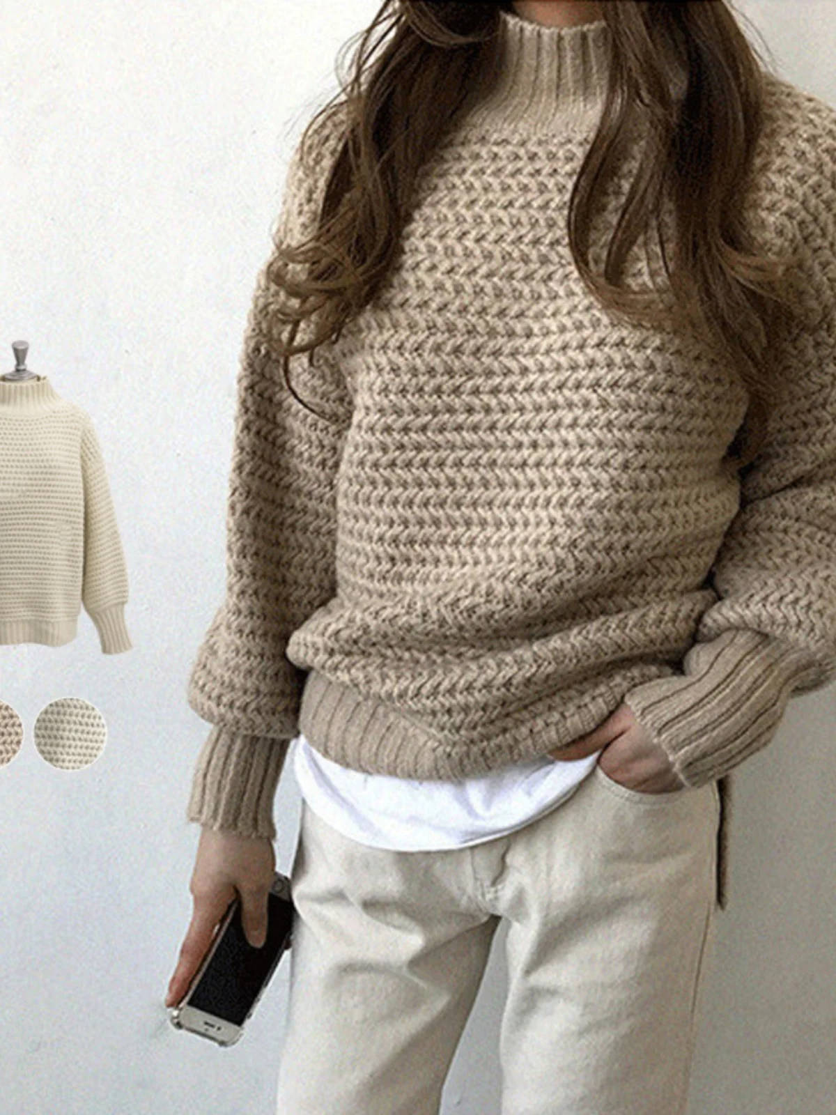 

Loose Long Sve Knitted Sweater Women's High Collar f Turtlene Overhead Japanese Sle Artistic Vintage Twist Yarn