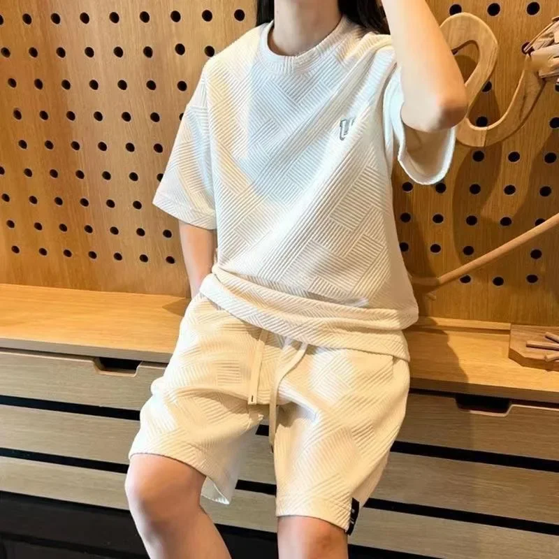 Summertime Stylish Casual Sports Suit Gentleman Short-sleeved T-shirts Male Couple Waffle Shorts A Complete Set of Sleepwear