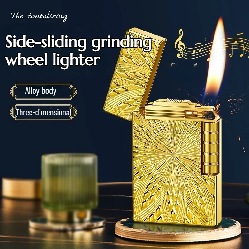 

Metal Side Sliding Grinding Wheel Inclined Fire Lighter for Men's Personalized Creative Smoking Accessories Cigarette Lighter
