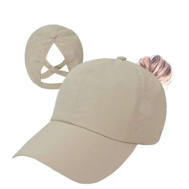 Schnell Trocknende Pferdeschwanz-Baseballkappe Atmungsaktives Mesh Criss-Cross-Rückenteil für Damen Snapback Dad Hat Atmungsaktive Mütze Outdoor Sonnenkappe – Detail 10