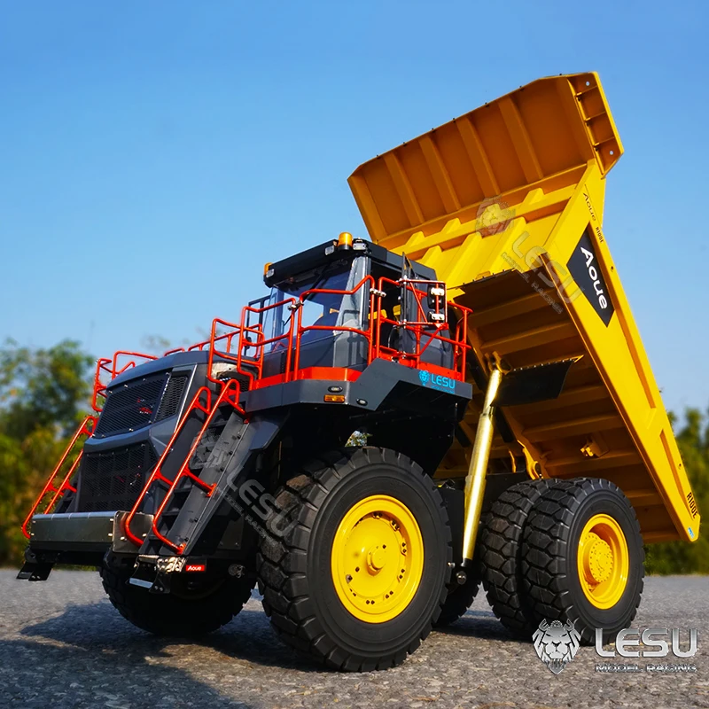 Lesu-タミヤボルボトラックモデル用の金属製油圧式マイニングカー,リモートコントロールダンパーライトホイール,aoue r100e,1:14, 4x4