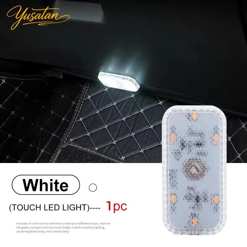 YUSATAN LED Touch Light Wireless Car Interior Lighting Auto Ceiling Reading Lamp for Door Foot Trunk Storage Box USB Charging