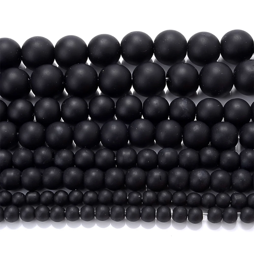 Natural Black Matte Stone Beads Round Frosted Spacer Beads for Jewelry Making DIY Charms Bracelet Necklace Accessories 4-12mm