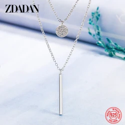 ZDADAN 925 Silver Long Square Double Layer Necklace Chains For Women Wedding Jewelry