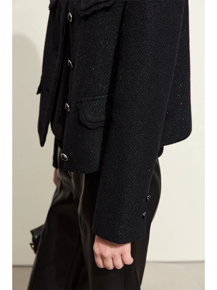 AMII سترة صوفية 2025 شتاء جديد أنيق س الرقبة مستقيم المرأة ملابس خارجية فضفاضة متموجة حافة المرأة كم طويل 12344217