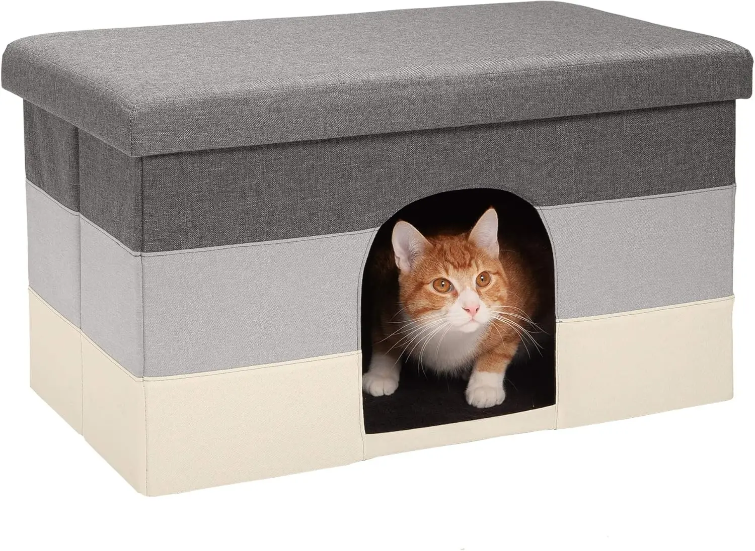 

Furhaven Pet House for Indoor Cats & Medium/Small Dogs, Collapsible & Foldable w/ Plush Ball Toy - Living Room Ottoman Cat