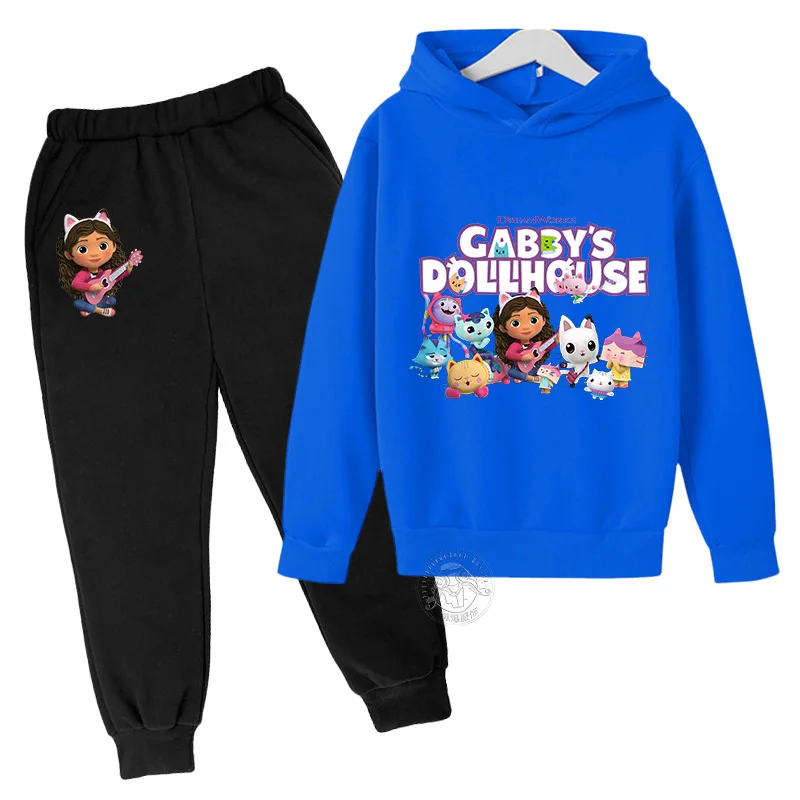 Gabby\'s Doll House Kids Cartoon Cute printed Spring/Fall hoodie + Jogging pants Tracksuit for boys and girls ages 3-14