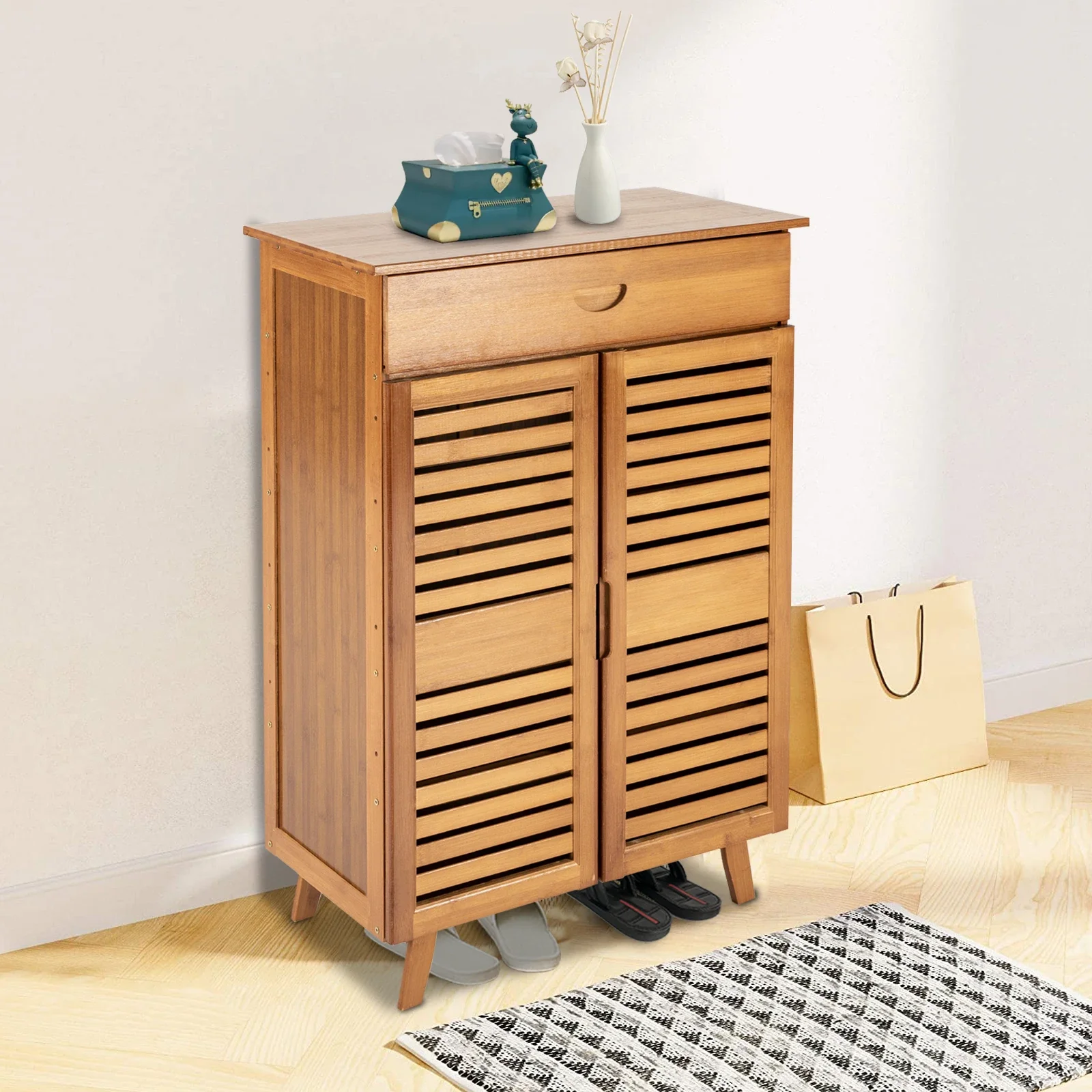 

Retro 5 Tier Shoe Rack Classic Passageway Storage Cabinet with Drawer for Home Living Room Bedroom Chic Shore Hanger Tools