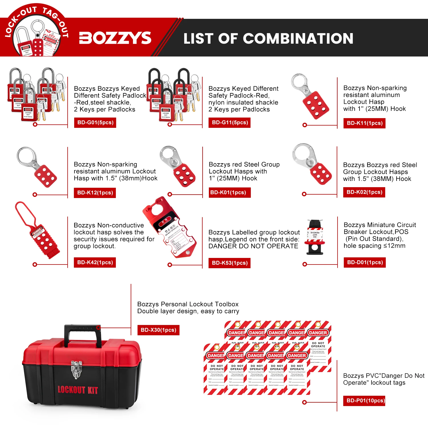 BOZZYS Multifunctional Electrical Personal Lockout Toolbox Kit to Lockout the Mechanical and Electrical Control points BD-Z15