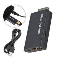 PS2 to HDMI-compatible Converter Video AV Adapter with 3.5mm Audio Output for HDTV HD-compatible Monitor 5V USB Power Supply