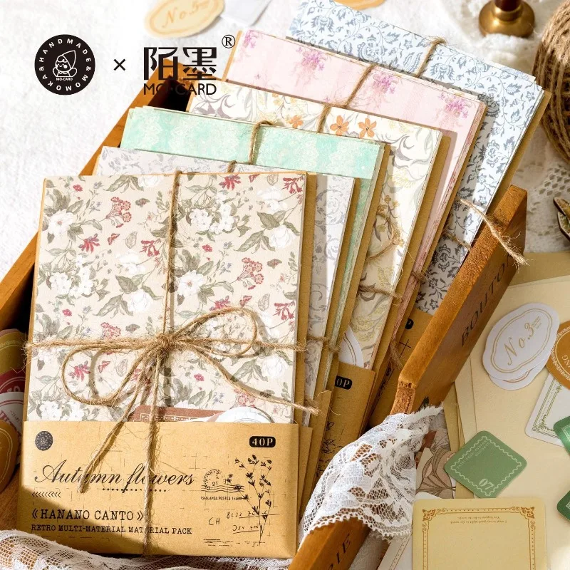 40Pc Floral Mix Material Papers DIY Planner Junk Journal Supplies Scrapbooking Collage Diary Background Vintage Decorative Paper