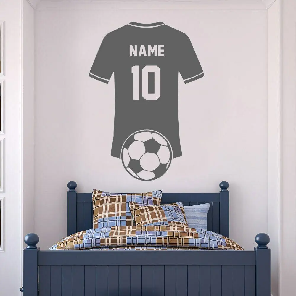 Autocollant mural en vinyle avec nom et numéro personnalisés, chemise de football, décoration d\'intérieur pour chambre de garçon, chambre d\'enfant,