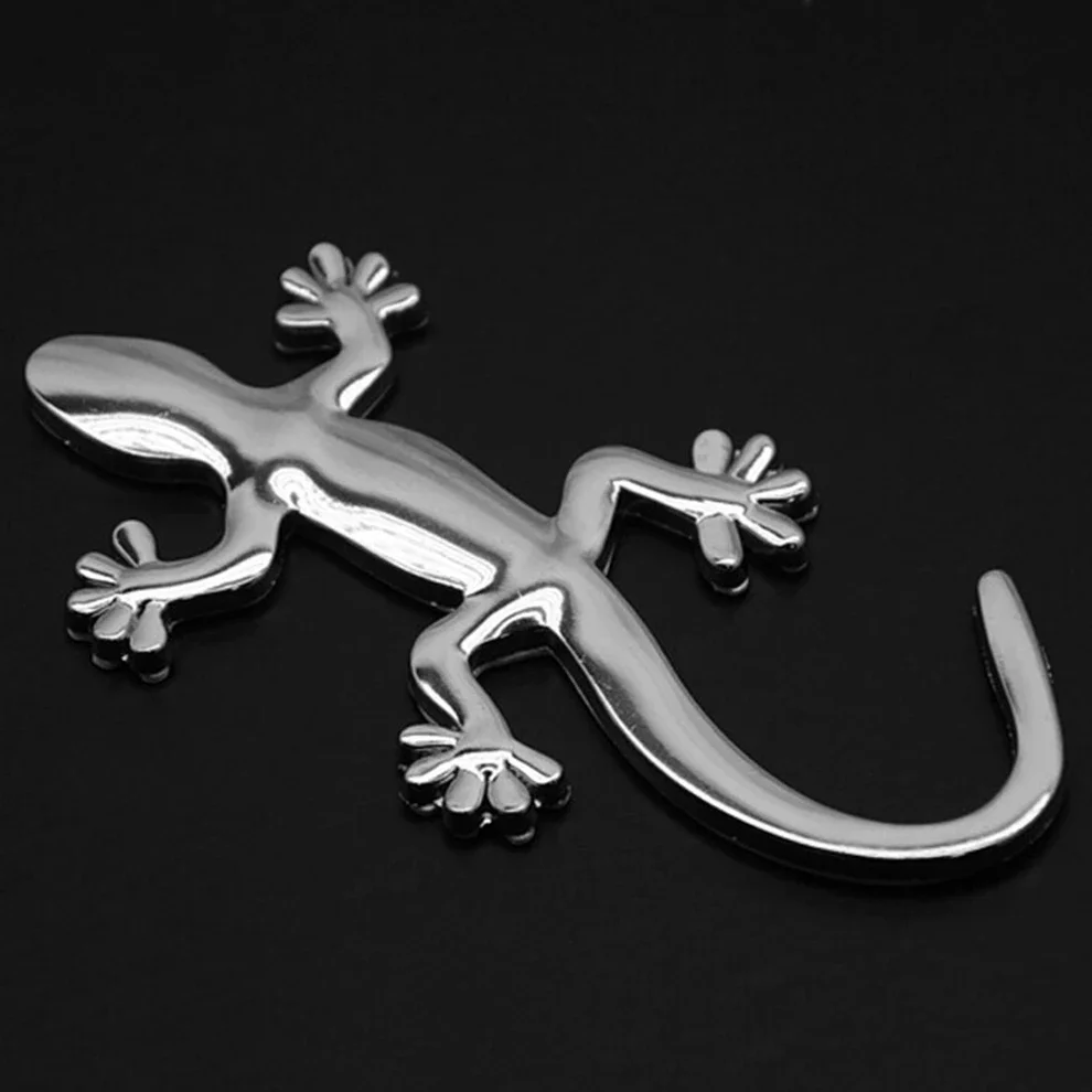 3D Metal Gecko Shape Lizard Logo Chrome Car Badge Emblems Sticker Decal Self-adhesive Car SUV Decoration Accessories Silver/Gold