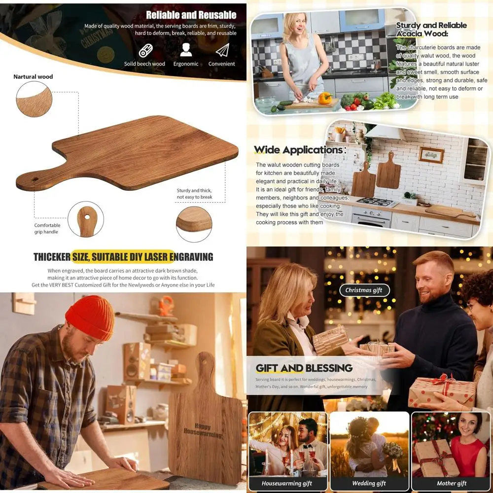 

Bulk Wood Cutting Boards with Handle for Laser Engraving, 16x10 Acacia Serving Trays for Customized Gifts, Wedding, Housewarming