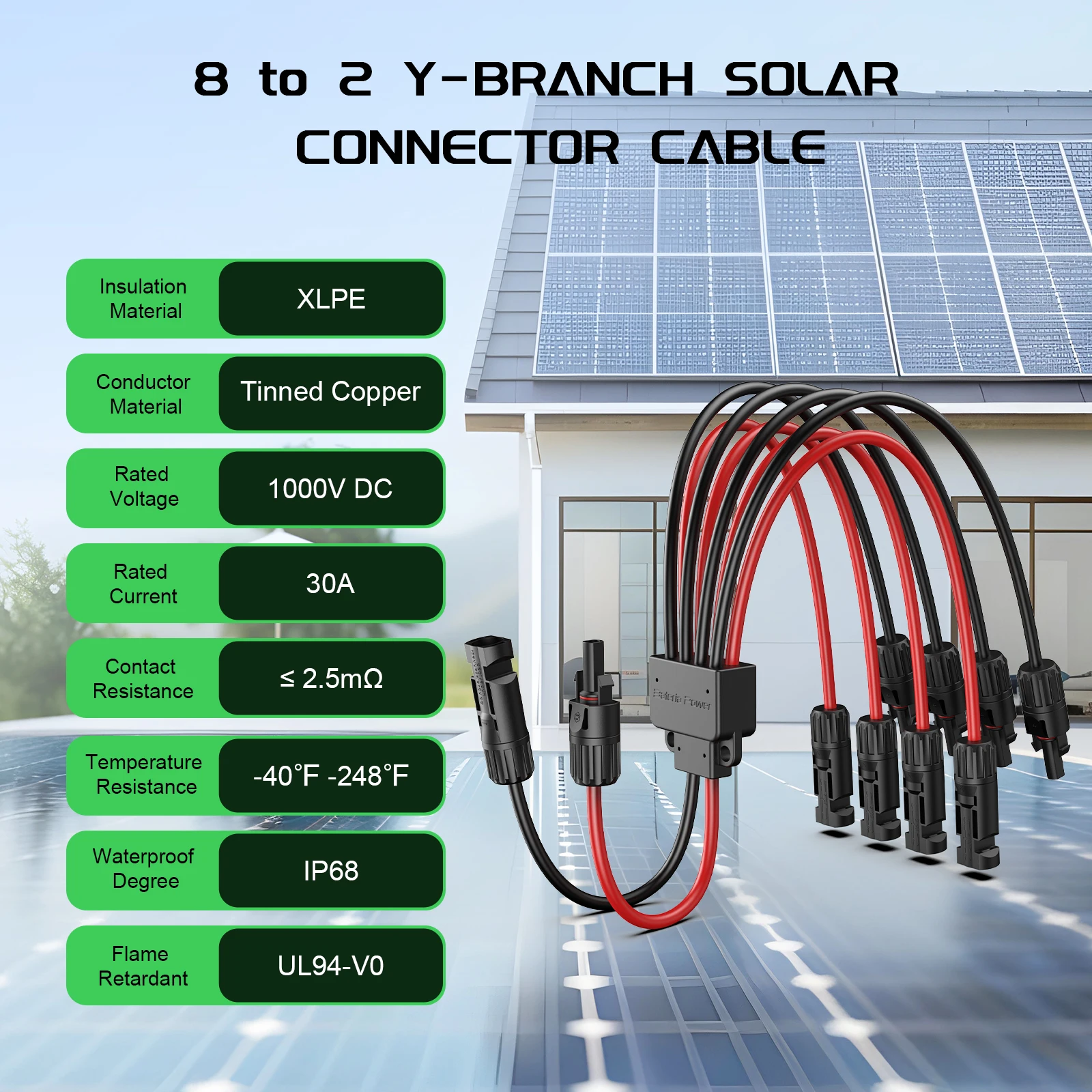 30A Y-Verteiler Solar-Steckverbinder Kabeladapter Solarpanel-Kabelverbinder im Paar für Solarpanel 8 zu 2 Y-Verteiler Parallel
