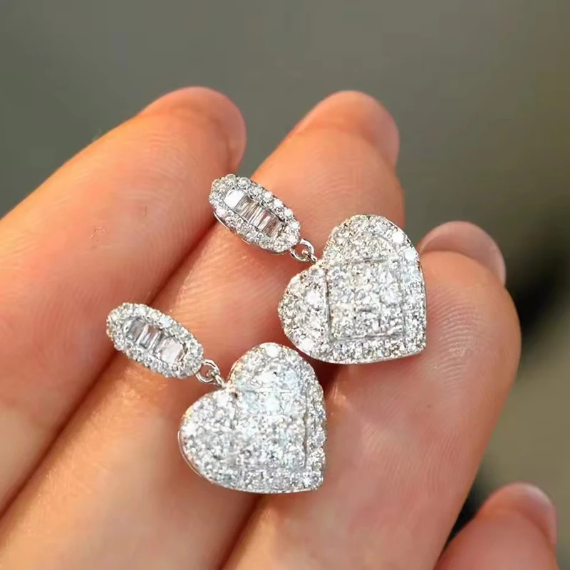 Huitan Luxury Love Heart Dangle Earrings Female Wedding Accessories Shiny Cubic Zirconia Ear Pendants Jewelry for Engagement