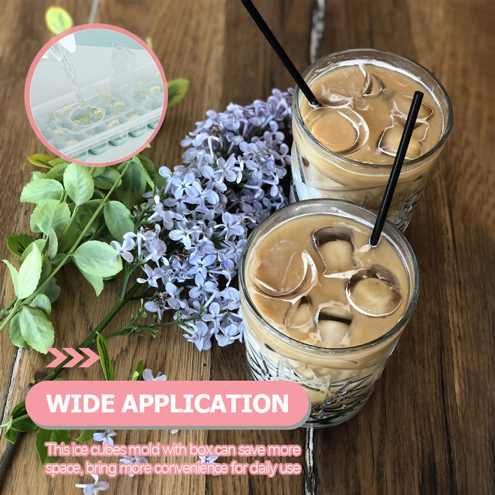 

Household Ice Cube Mold Tray with Bin Easy Release Non Stick Surface Quick Demold Ice Molds for Drink Soup Juice Freezing