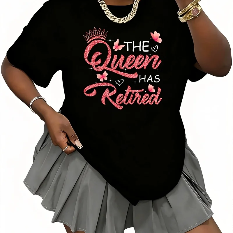 The Queen Has Retired Funny Retired Women Retirement Women's 100% Cotton T-Shirt Fun Print Short Sleeve Top Casual Round Neck Tee S-5Xl