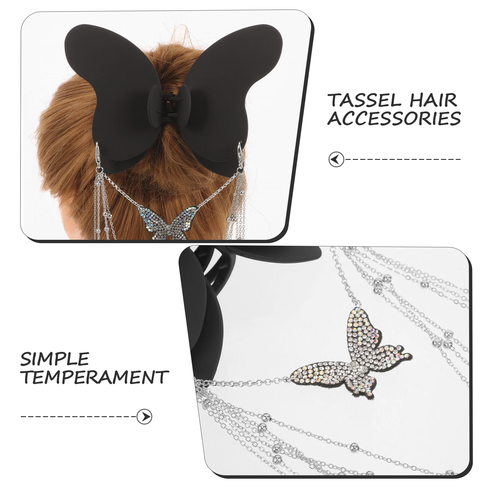 

2PCS Butterfly Tassel Clips Acrylic Double Layer Claw Clips Large Thick Thin Hair Women Girls Streamer Design Solid Elegant