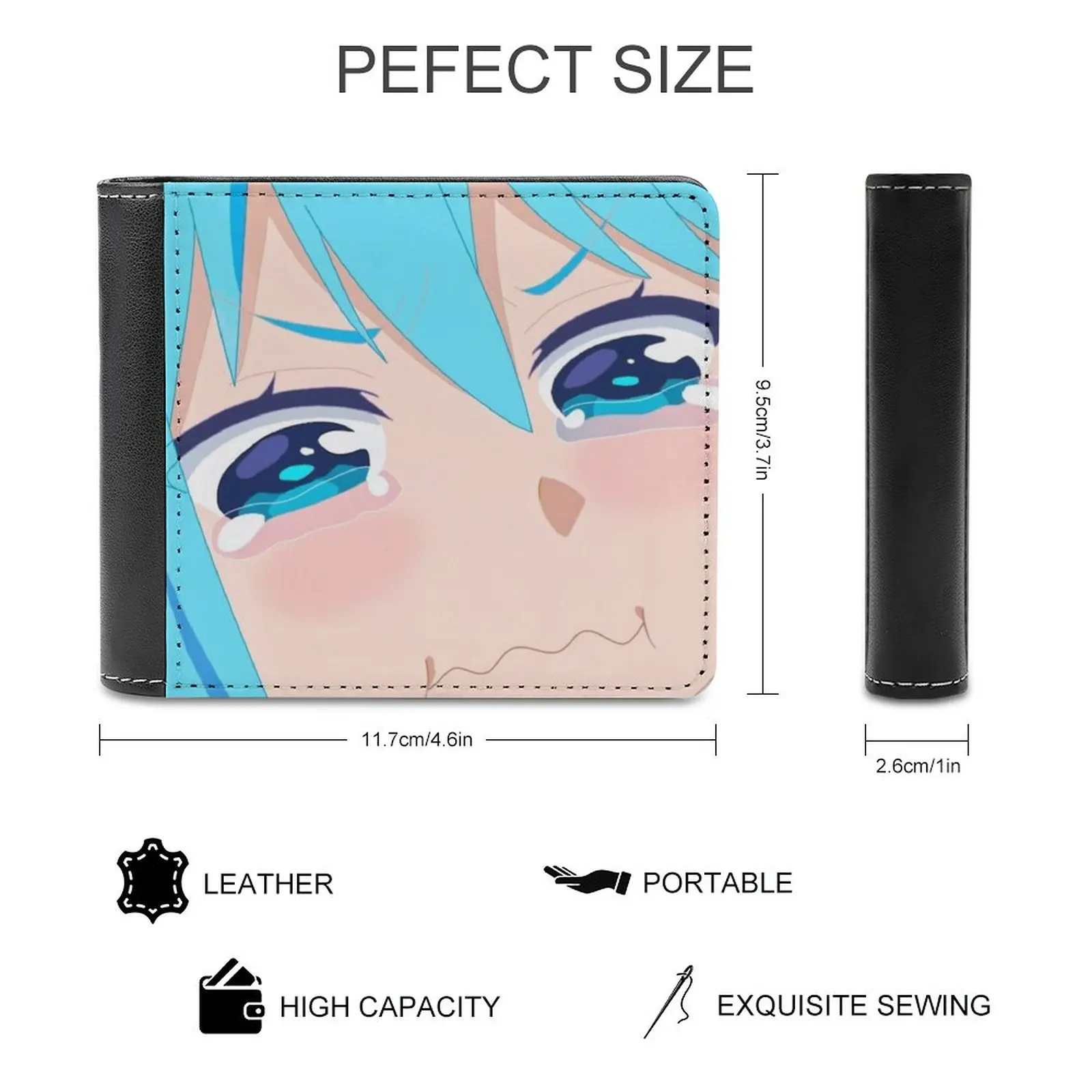 Sad Aqua Men'S Wallet Purses Wallets New Design Dollar Price Top Men Leather Wallet Anime Blue Hair Blue Eyes Tears Sad Useless