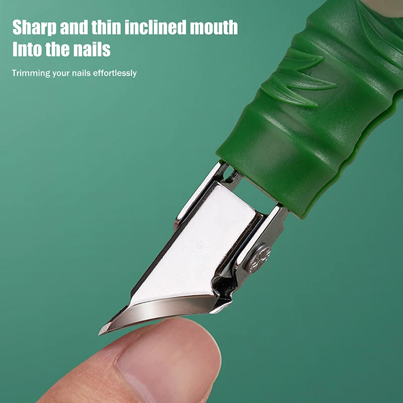 Duurzame nagelknipper met schuine rand, grote opening, spatwaterdichte nageltrimmers, nageltang, groene bamboevorm, huishoudelijk manicuregereedschap