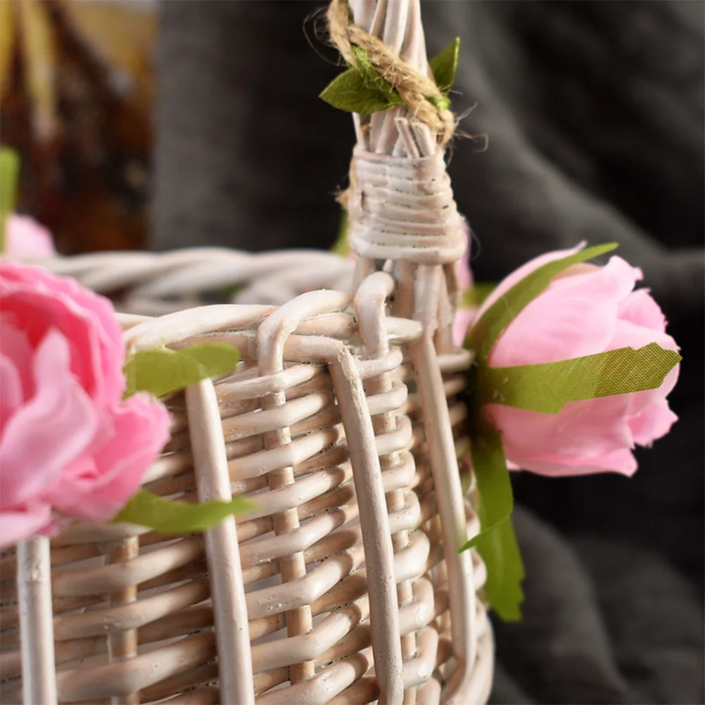 

1PC Wedding Flower Basket Decor Delicate Rattan Woven Flower Basket Flower Tote Flower Basket Creative Scattering Petals Ba