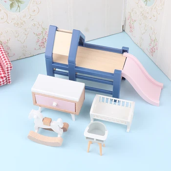 1/12 Dollhouse Mini Baby Slide/cavallo di troia/tavolo/sedia da pranzo/letto modello accessori per mobili per la decorazione della casa delle bambole giocattoli per bambini