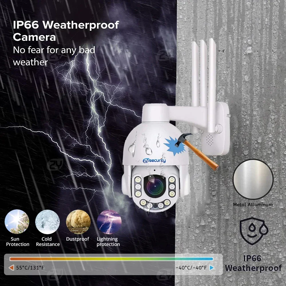 5MP 4G Sim Card Wifi IP PTZ Camera Outdoor 5X Zoom Auto Tracking Color Night Vision Wireless Speed Dome CCTV Surveillance Camera