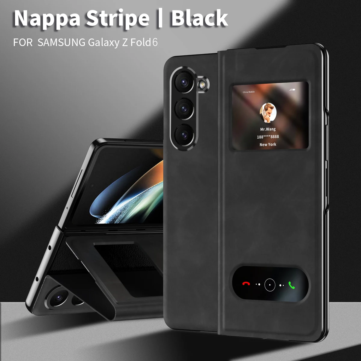 Magnetic Close Business Style Leather PC Flip Cover Case for Samsung Galaxy Z Fold 5 4 3 Smart View Call ID Shows Answer Phone