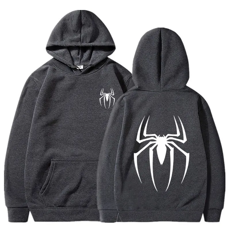 Mens Y2K Spider Print Hooded Streetwear Retro Clothing Loose Hip Hop Quirky Punk Sweatshirt Fashion Couple Sports Sweater