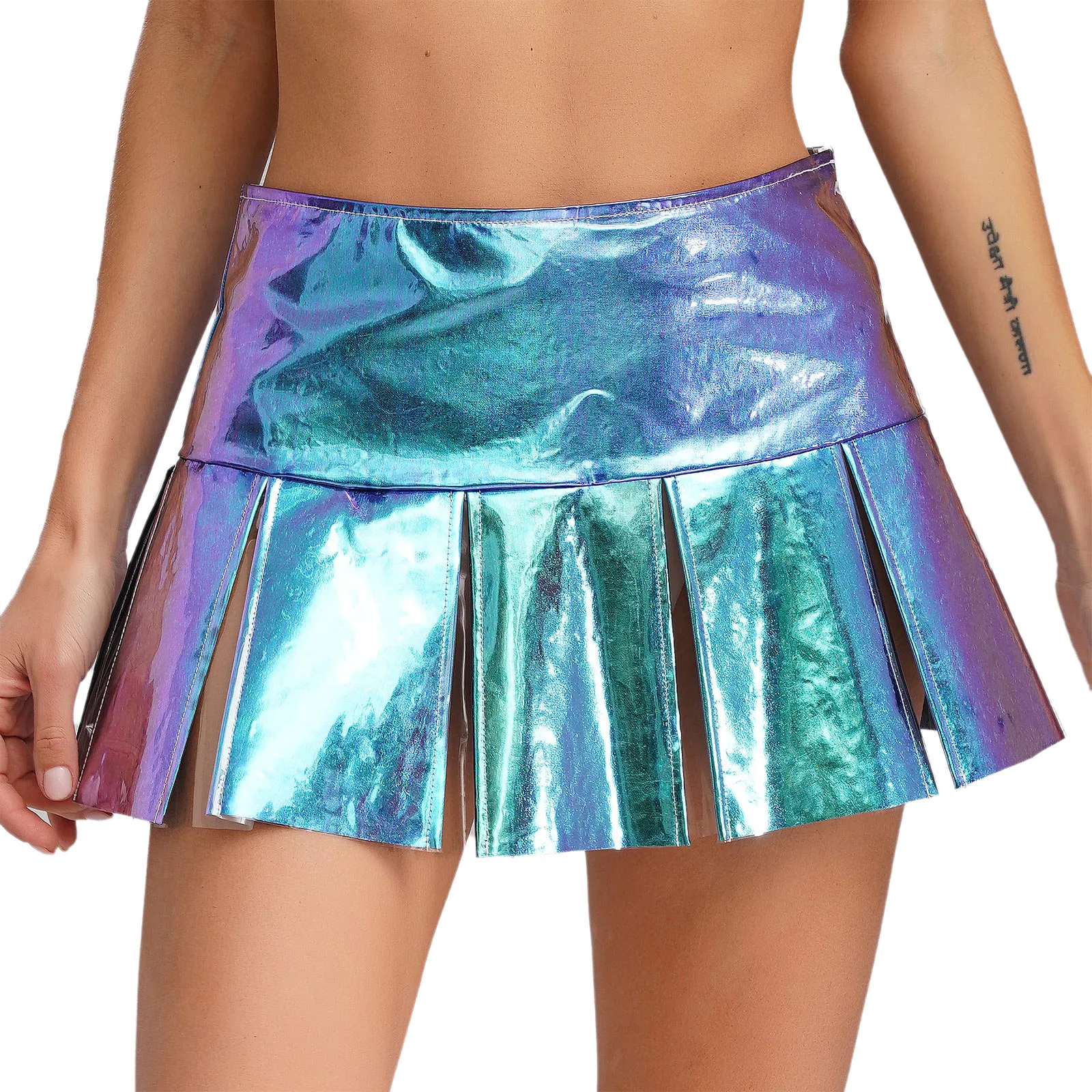 Women Fashionable High Waist Flared Pleated Skirt Shiny Transparent Mini Skirt for High Look Rave Party Club Novelty Skirt