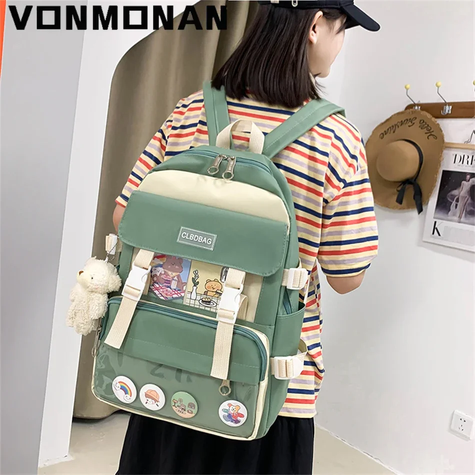 4 Pcs Set Women BackPack Purses Canvas Schoolbag for Teenage Girls Cute College Satchel Student Book Bag Rucksack Handbag