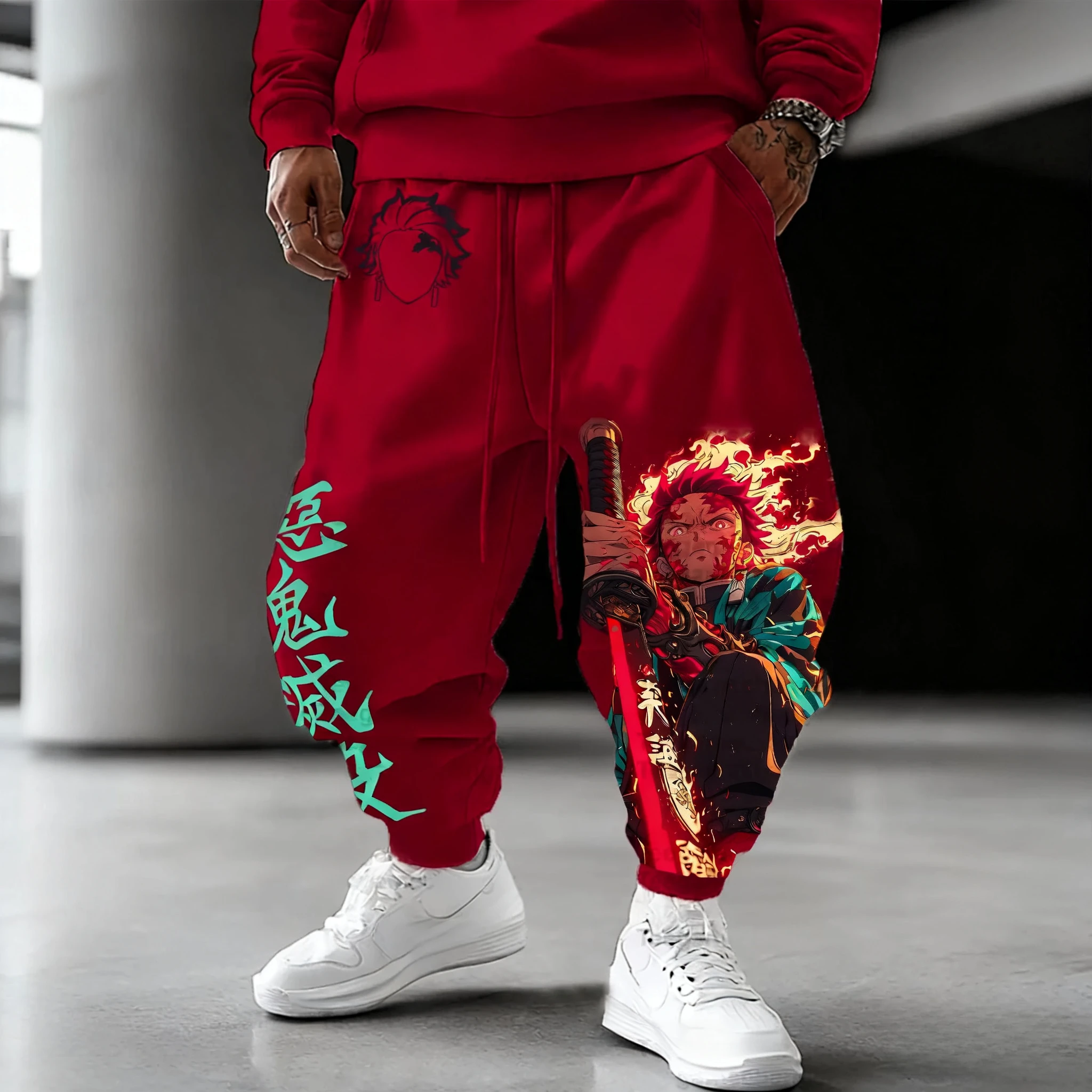 

Demon Slayer Anime Peripheral Men's Sweet Pants Autumn and Winter New Kamado Tanjirou Printed Harajuku Loose Casual Sports Pants
