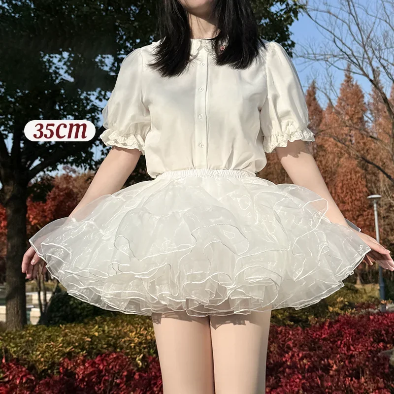 Lolita White Mini Skirt Women Daily Four Layers Soft Yarn Violence Boneless Lining Petticoat Cloud Super Puffy Tulle Underskirt