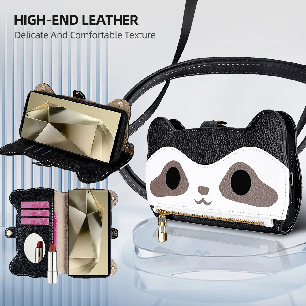 

Crossbody Cartoon Wallet Case for Samsung Galaxy Wide 7 6 5 A Quantum 4 Buddy 3 Jean 2 Jump Leather Strap 3 Cards Zipper Cover