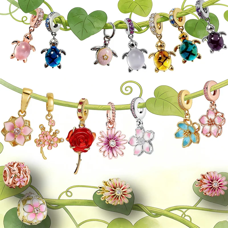 

Новые оригинальные бусины-шармы: подвеска «Синий цветок» и подвеска «Розовая маргаритка» для браслетов и кулонов, женские украшения, подарок