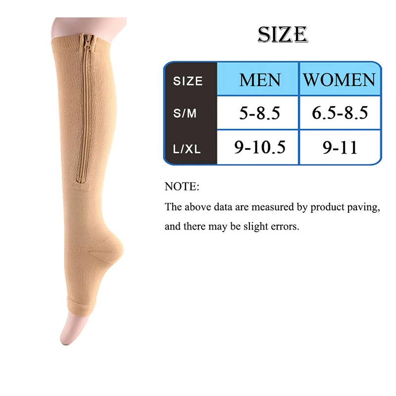 2022ผู้หญิงใหม่ซิปถุงเท้าการบีบอัด Zip Leg Support เข่า Sox เปิดสีทึบถุงเท้าแฟชั่นและรั่ว Toe สีดำสีกากี