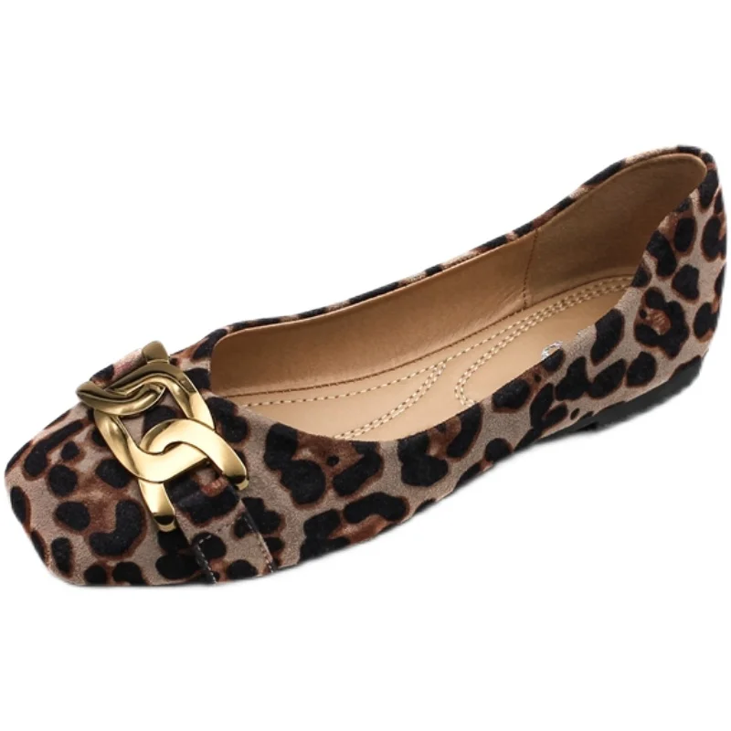 Flat shoes for women Spring Summer new women's shoes Leopard Metal buckle shallow square toe flat shoes Large 44 45 46 view 5