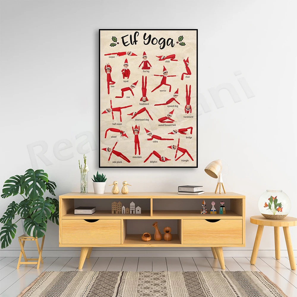 Christmas yoga elf poster, funny christmas yoga poster, yoga art print, christmas home decor, gift for yoga lovers