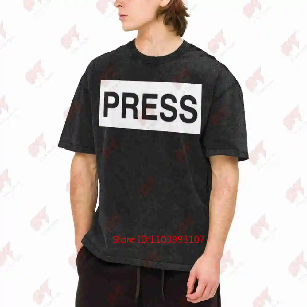 Press Journalist Bold White Lettering Vintage Washed Tee Pure Cotton T-Shirt