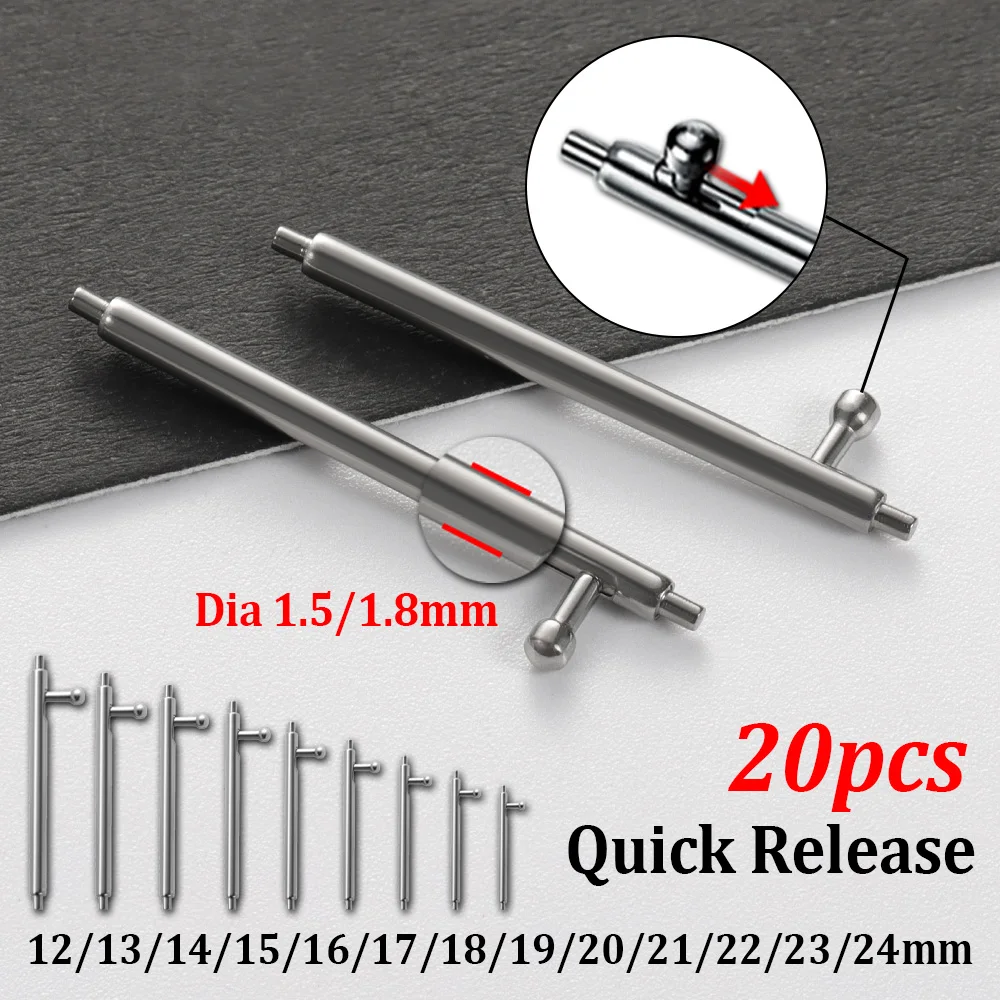 

20pcs Strap Link Metal Quick Release Pin 1.5 1.8mm Diameter Stainless Steel Spring Bars 12/13/14/15/16/17/18/19/20/21/22/23/24mm